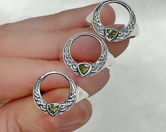 MOLDAVITE Celtic Ring. Solid 925 Sterling Silver. Genuine Moldavite. Sizes 7, 8, and 9. Jewelry Gift for Women.