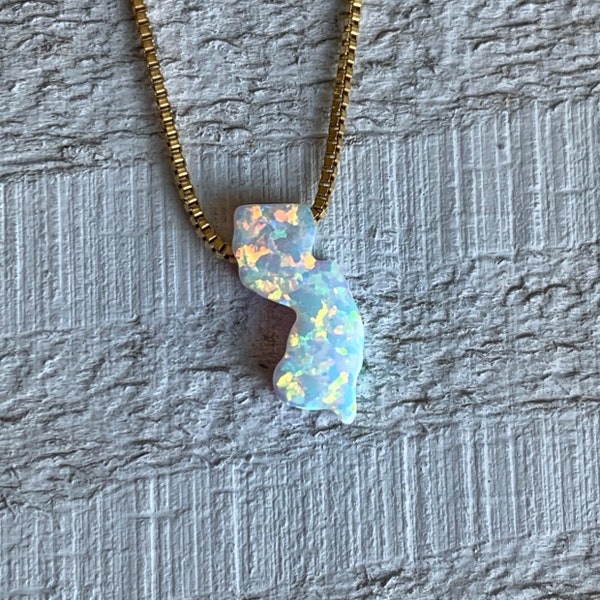 New Jersey State Opal/White Fire Opals/State Charm/October Birthstone/Minimalist/Layering Necklaces/14k Gold Fill or Sterling Silver