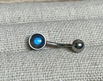 Labradorite Belly Button Ring/Surgical Grade Steel/Hypoallergenic/14 Gauge Body Jewelry/Gift for Her/Birthday Present/Piercing