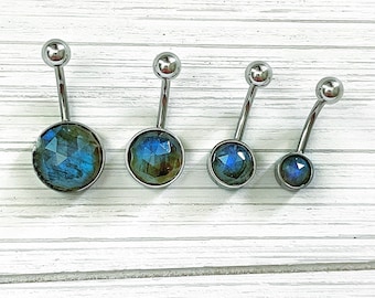 Labradorite Belly Button Ring/Surgical Grade Steel/Hypoallergenic/14 Gauge Body Jewelry/Gift for Her/Birthday Present/Piercing