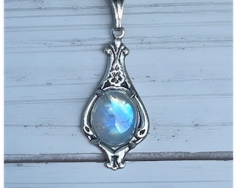 Rainbow Moonstone Necklace, Solid Sterling Silver, June Birthstone, Free Shipping, Gift For Her, Women’s Jewelry, Magnetic Clasp