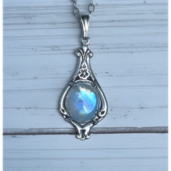 Rainbow Moonstone Necklace, Solid Sterling Silver, June Birthstone, Free Shipping, Gift For Her, Women’s Jewelry, Magnetic Clasp