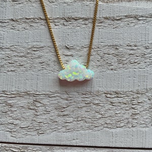 Tiny Opal Cloud/White Fire Opal/Birthday Gift For Her/October Birthstone/Minimalist Necklace/Dream Big/Celestial Jewelry/Little Charm/Clouds