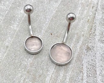 Rose Quartz Belly Button Ring: 316L Surgical Steel, 14g Body Jewelry