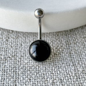 Black Obsidian Belly Button Ring/316L Surgical Steel/Hypoallergenic/14 Gauge Body Jewelry/Gift for Her/Birthday Present/Piercing/10mm