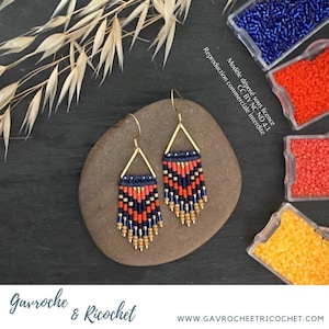 CALLAO beaded fringe earrings, 24k gold plated, micro macramé and miyuki beads, boho chic / blue, coral, orange