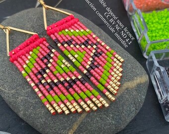 SAMBA earrings with beaded fringes, 24k gold plated, micro macramé and miyuki beads, boho chic / magenta pink, carnival green, purple