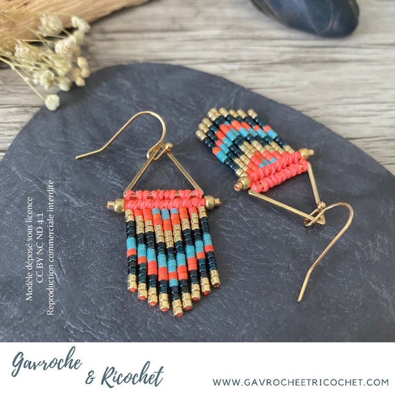 Pagoda Gold Earrings Hand woven Bohemian Earrings in Pearls and