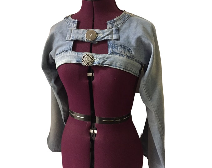 Denim Shrug Jacket Super Short Unique Upcycled Refashioned Etsy