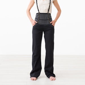 Pantalones con tirantes negros de talle alto | Etsy España