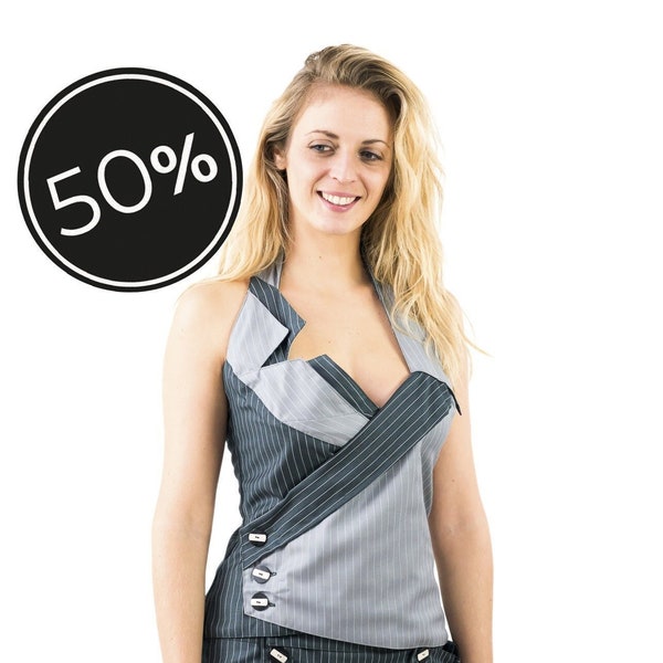 Backless Pinstripe Vest with coat-tails