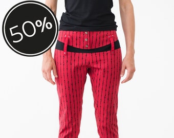 Pantaloni capri stretch a righe rosse