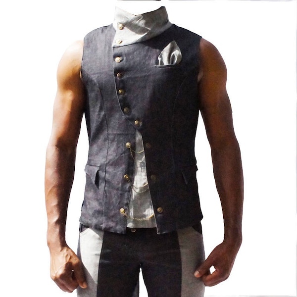 Wedding Performer Elegant denim vest with removable coat-tails