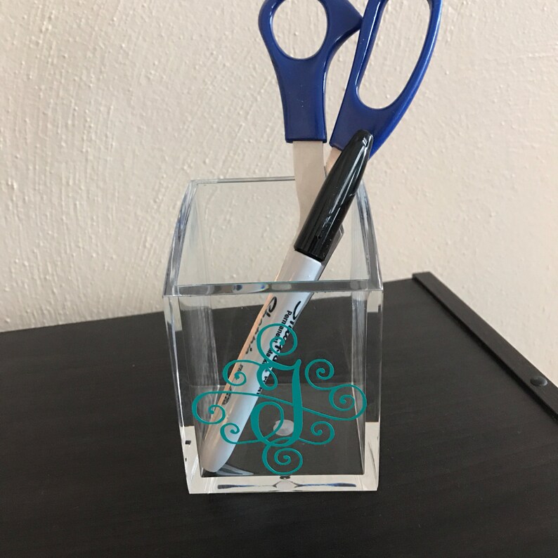 Monogrammed Acrylic Pen Holder Personalized Pen Cup Acrylic Etsy
