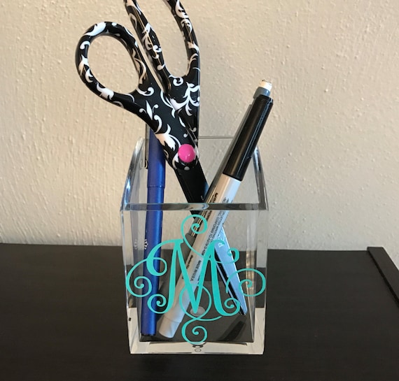 Monogrammed Acrylic Pen Holder Personalized Pen Cup Acrylic 