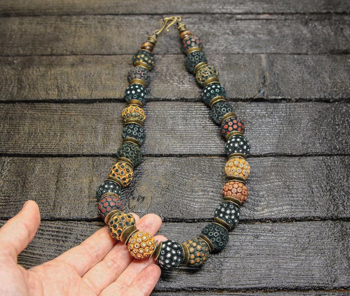 Black ethnic necklace statement necklaces for women beaded Etsy