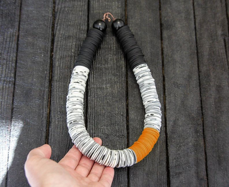 Mustard necklace Mustard Statement necklace for women Black and White necklace Mustard Chunky necklace Large chain necklace Mustard jewelry