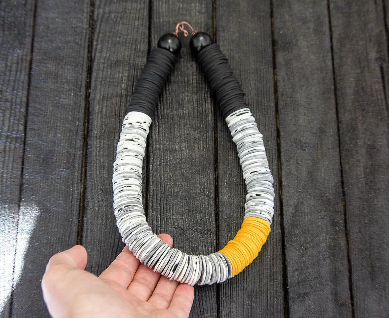Aspen Gold Yellow chunky necklace Statement necklaces for women african beads necklace black and white necklace contemporary woman/'s jewelry