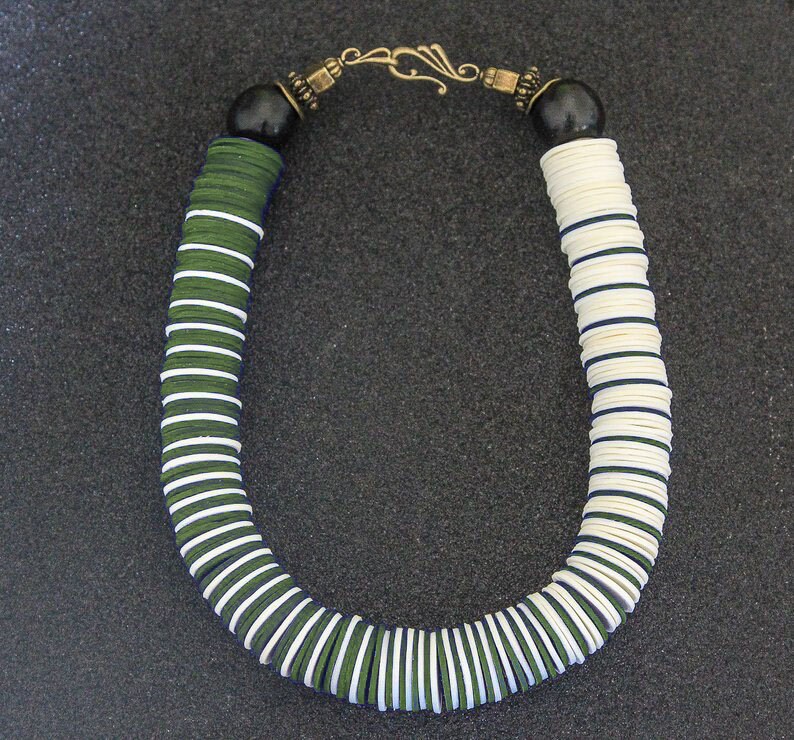 Green and White Chunky necklace Statement Necklace for women big bold necklace handmade fashion necklace jewelry unique handmade accessories