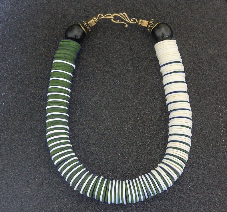 Green and White Chunky necklace Statement Necklace for women big bold necklace handmade fashion necklace jewelry unique handmade accessories