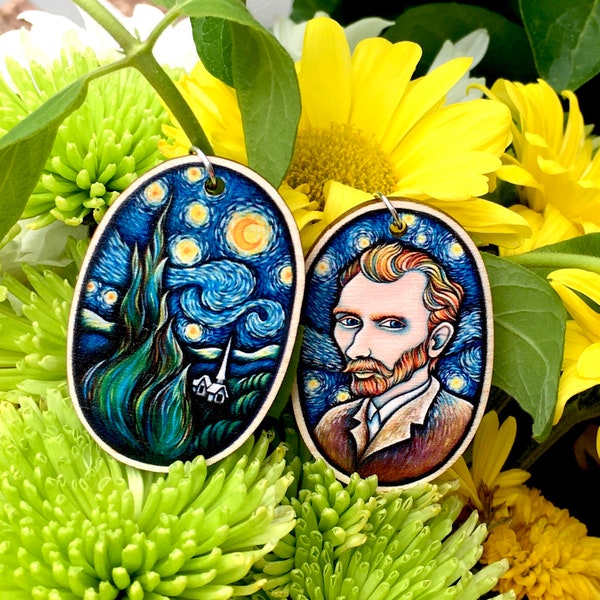 Vincent Van Gogh Earrings, Art Earrings, Teacher Earrings for Art Teachers and Art Lovers. Starry Night Art Earrings for Artsy Humans