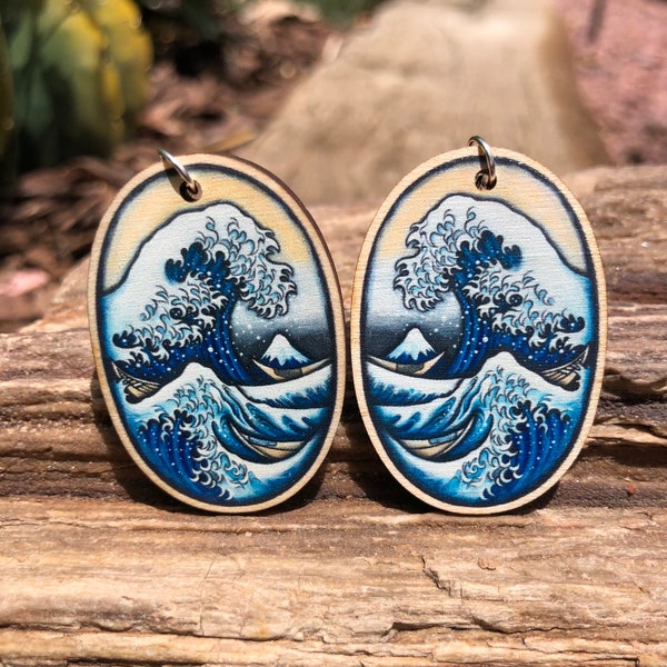 The Great Wave Earrings • Wood Artist Earrings for Teachers and Art Lovers • Hokusai Earrings • The Great Wave Jewelry