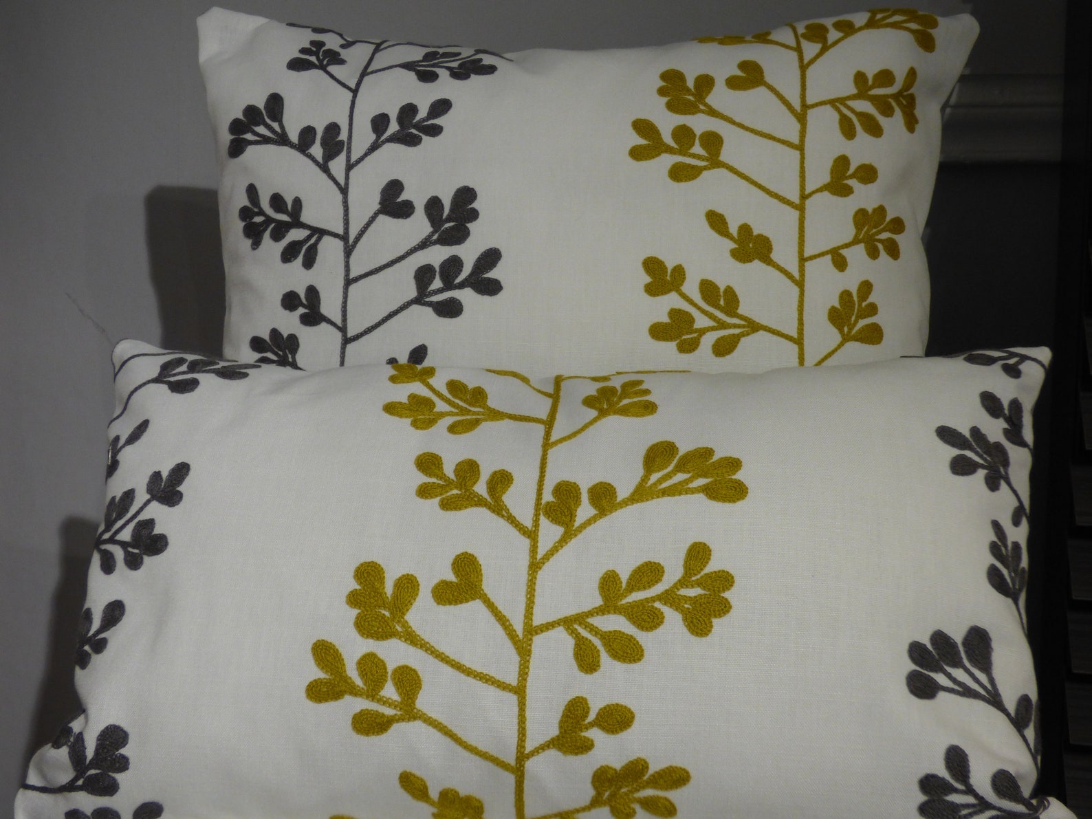 Grey/mustard Cushion Cover for 50cm Pad. Crewelwork Embroidery Etsy