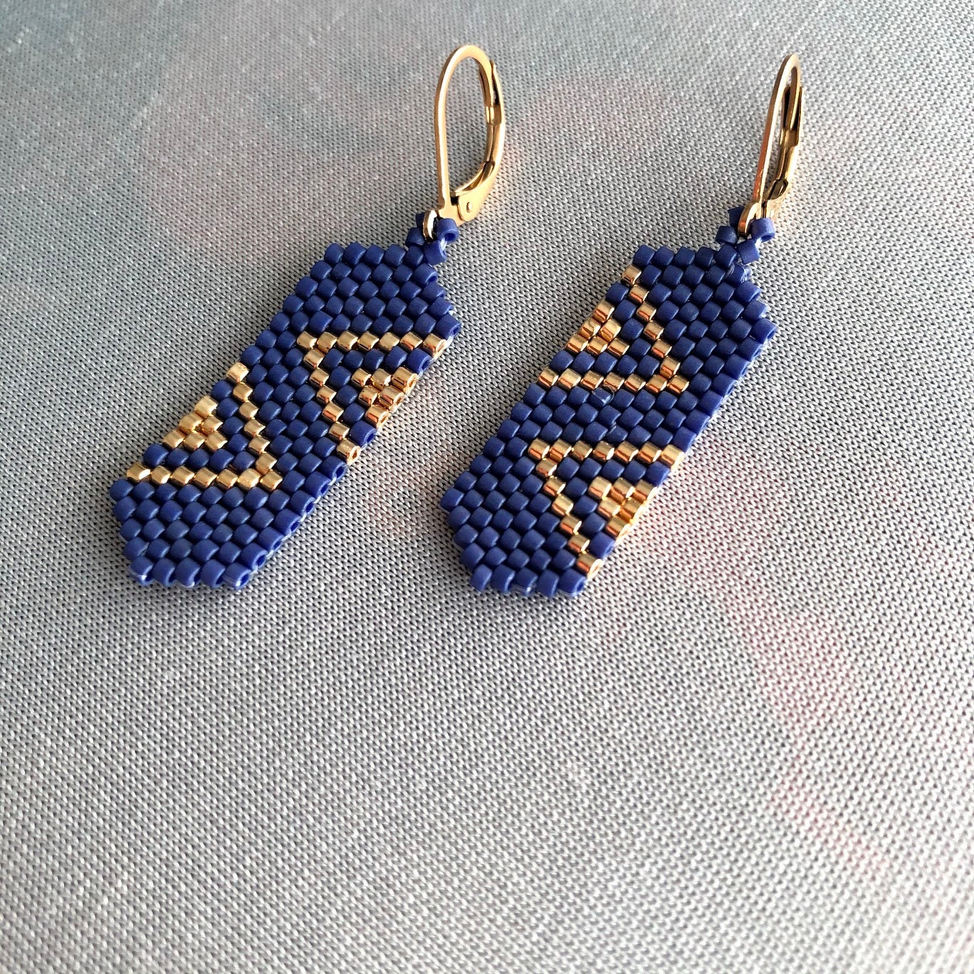 Handwoven Earrings With Golden Geometric Pattern Miyuki - Etsy