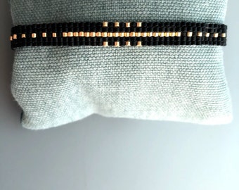 Woven beaded bracelet, black-golden beaded bracelet, Miyuki beads bracelet, loom bead woven bracelet