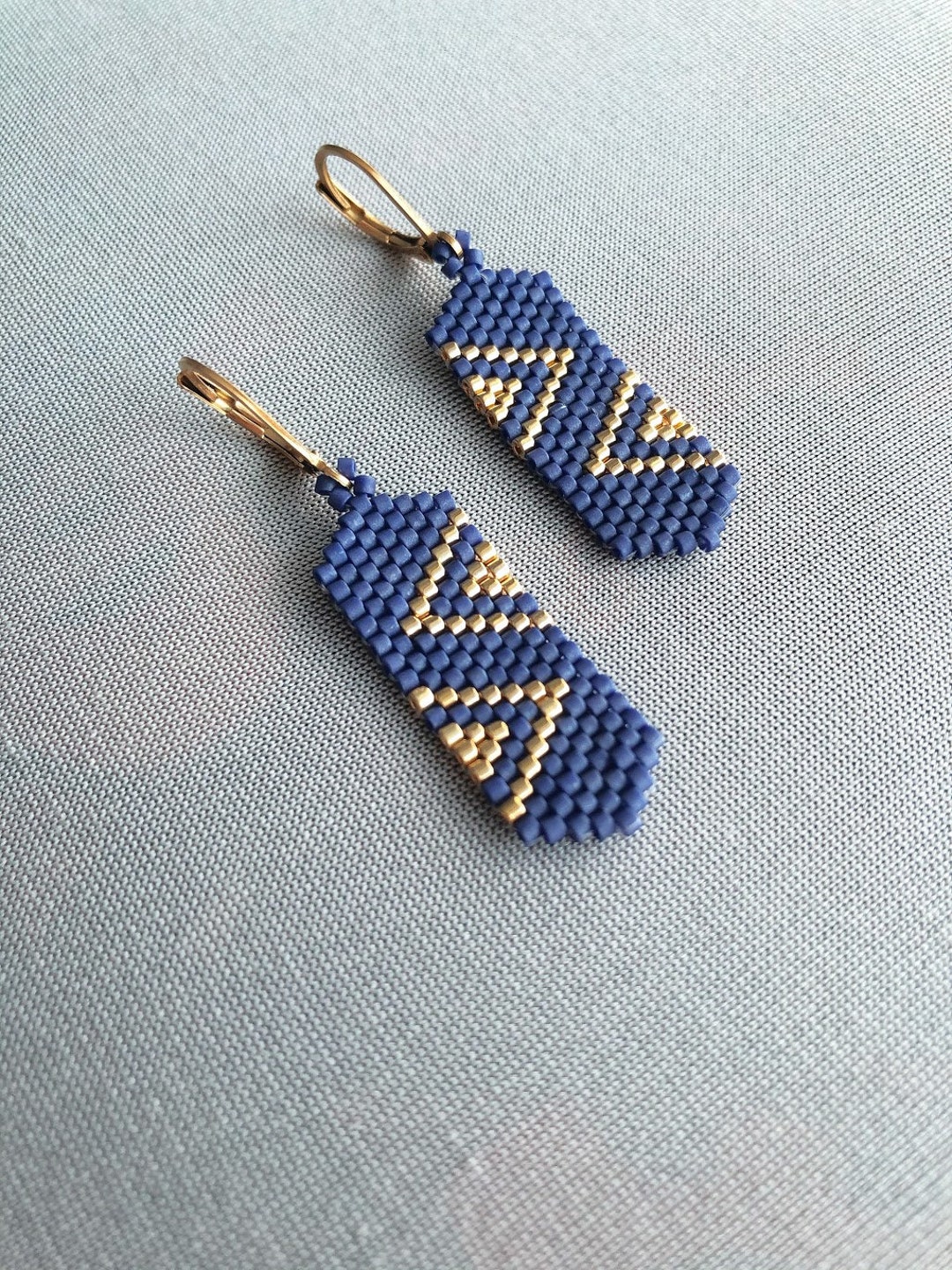 Handwoven Earrings With Golden Geometric Pattern Miyuki - Etsy