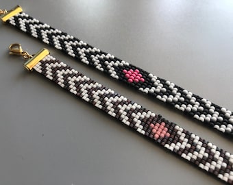 Bead woven bracelet, geometric pattern bracelet, bohemian bracelet, beaded bracelet, handmade bracelet