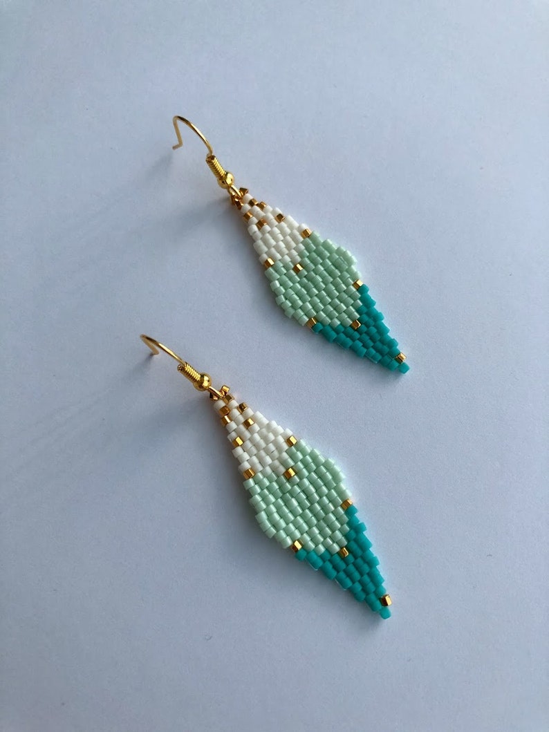 Delicate Beaded Earrings, Delica Earrings, Gradient Earrings, Turquoise ...