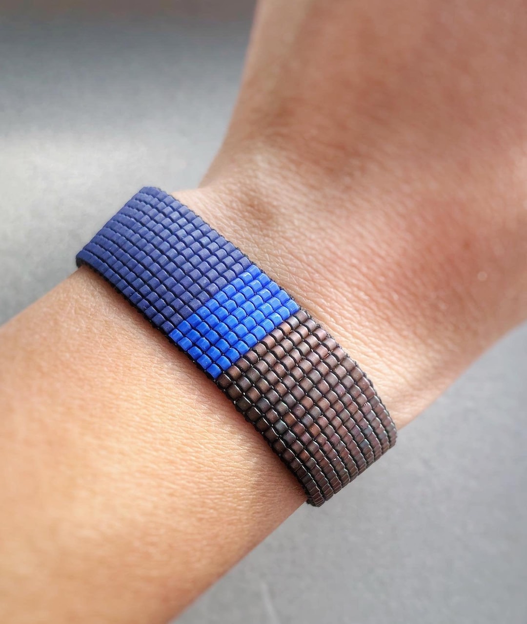 Bluebrown Bracelet, Woven Beaded Bracelet, Colorful Beaded Bracelet