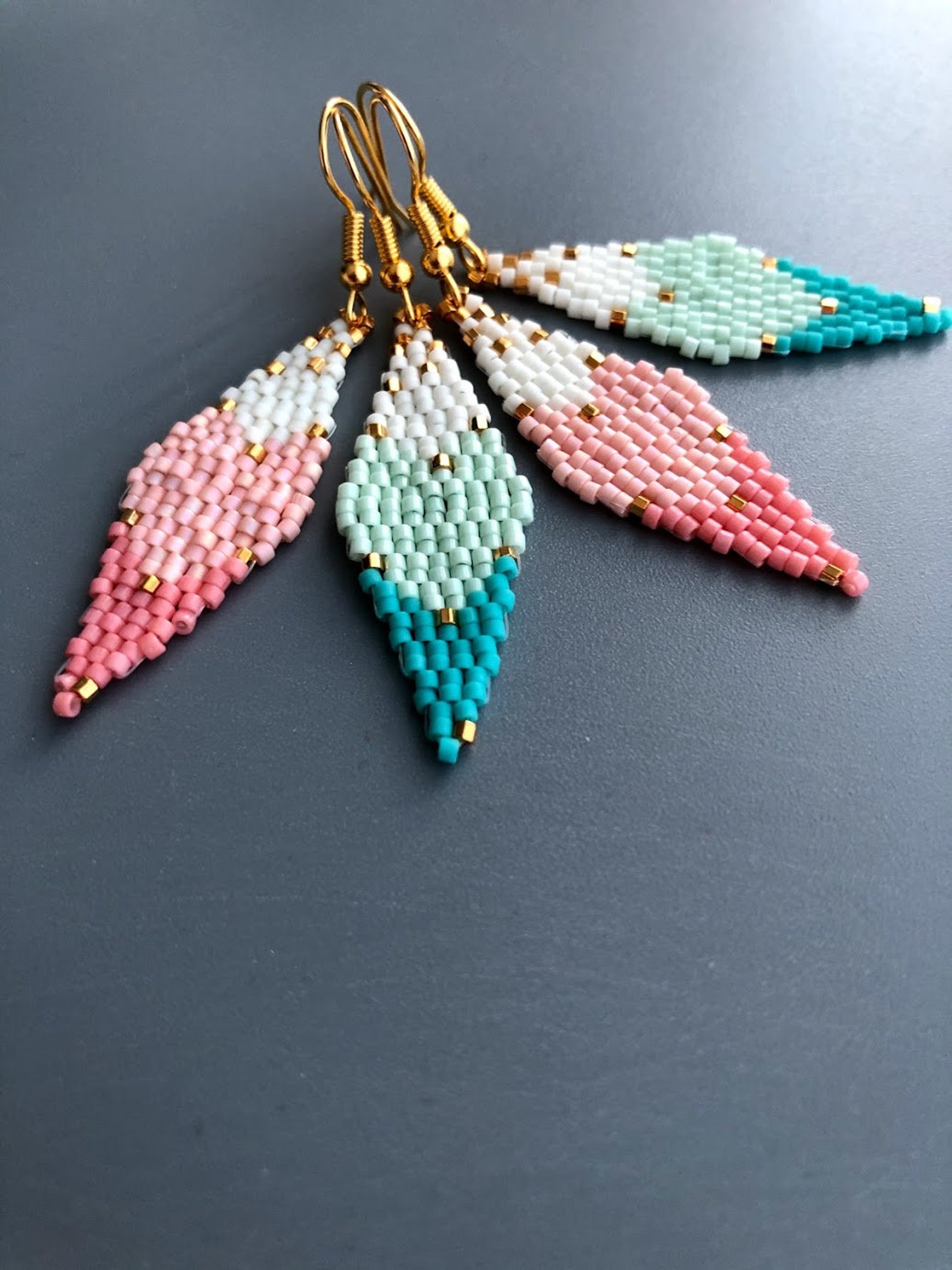 Delicate Beaded Earrings, Delica Earrings, Gradient Earrings, Turquoise ...