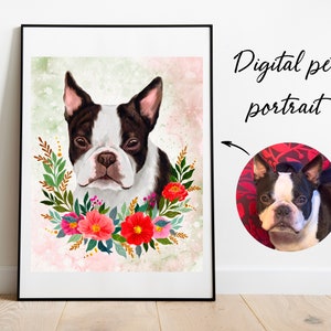 Pet portrait Custome dog portrait from photo Watercolor pet portrait Digital pet portrait gift  Didgital painting watercolour’s style