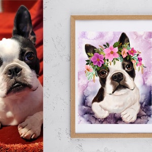 Pet portrait Custome dog portrait from photo Watercolor pet portrait Digital pet portrait gift, Custome painting gift.