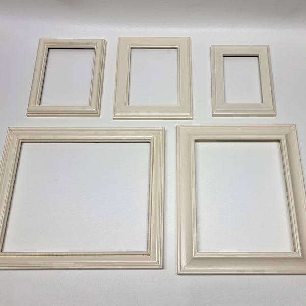 Set of 5 Wooden Off-White Open Frames