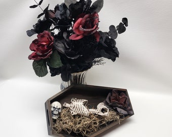 Large Funeral Floral Arrangement  & Coffin Skeleton Halloween Décor Props