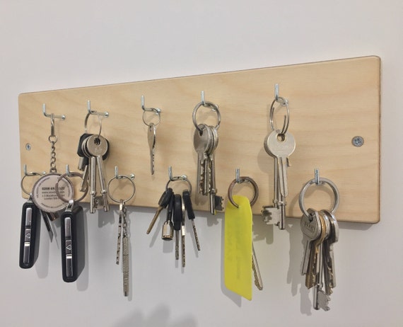 Porta llaves de pared de madera con 5 ganchos, Porta llaves de