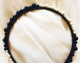 Black and white pearl headband / headpiece, ideal for a wedding, party or the races