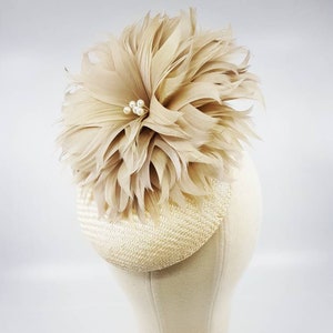 Cream and champagne button hat / fascinator / headpiece ideal for the races inc. Melbourne Cup or Fashions on the Field entrants image 1