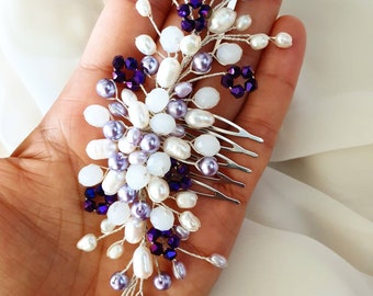 Beige, lilac and purple pearl hair comb / hair slide, ideal for bride, bridesmaid or flower girl