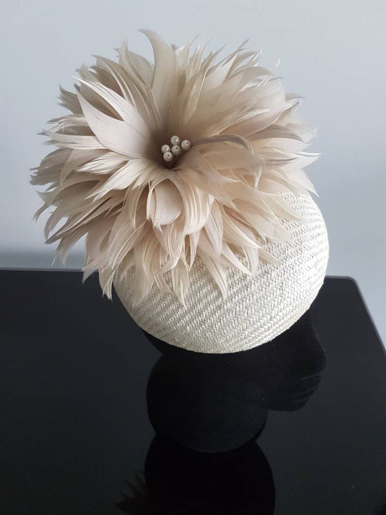 Cream and champagne button hat / fascinator / headpiece ideal for the races inc. Melbourne Cup or Fashions on the Field entrants image 3