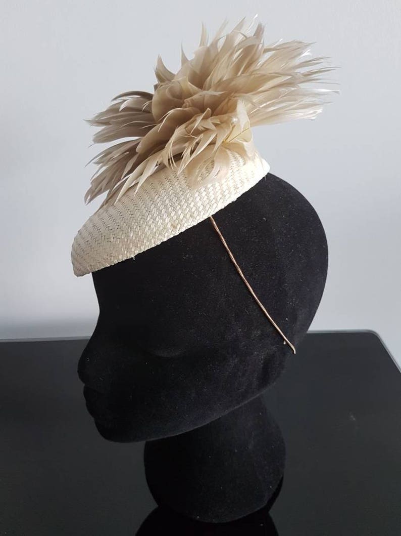 Cream and champagne button hat / fascinator / headpiece ideal for the races inc. Melbourne Cup or Fashions on the Field entrants image 5