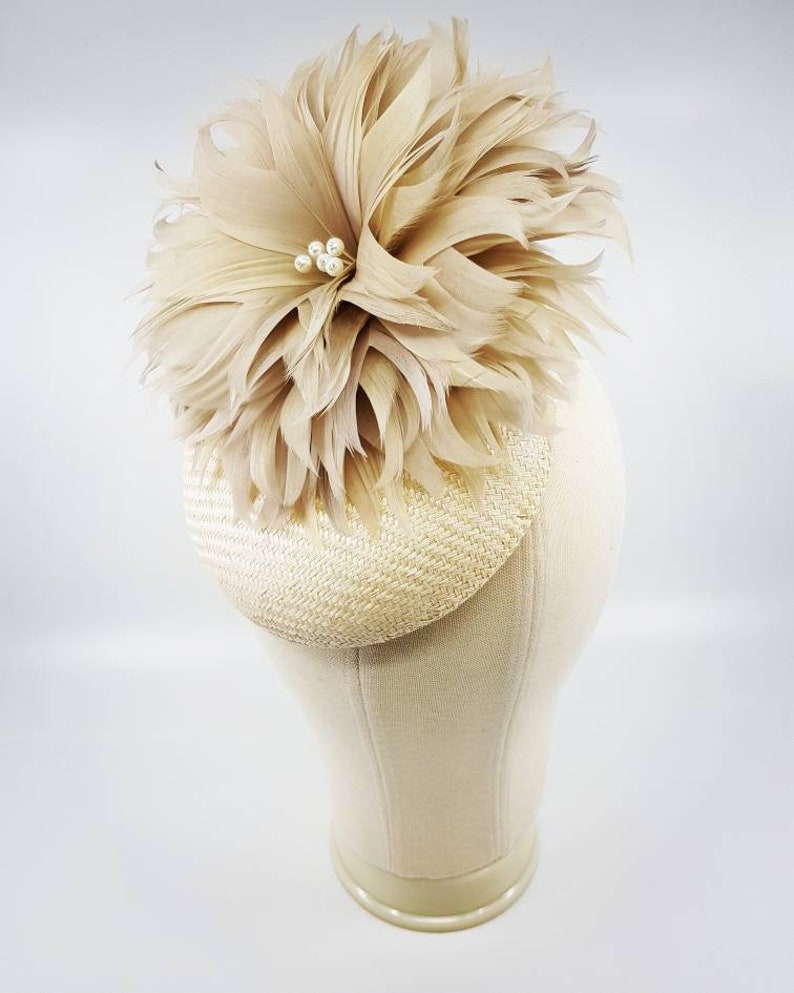 Cream and champagne button hat / fascinator / headpiece ideal for the races inc. Melbourne Cup or Fashions on the Field entrants image 1