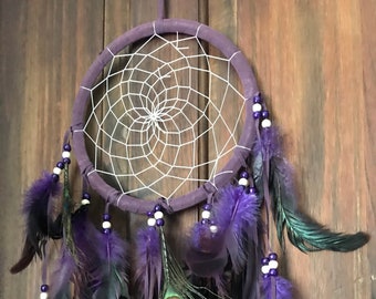 Peacock Feather Purple Dreamcatcher, Sweet Dreams, Boho Bedroom Wall Hanging Dream Catcher Valentines Moms Day Sister Gift Idea