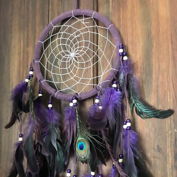 Peacock Feather Purple Dreamcatcher, Sweet Dreams, Boho Bedroom Wall Hanging Dream Catcher Valentines Moms Day Sister Gift Idea