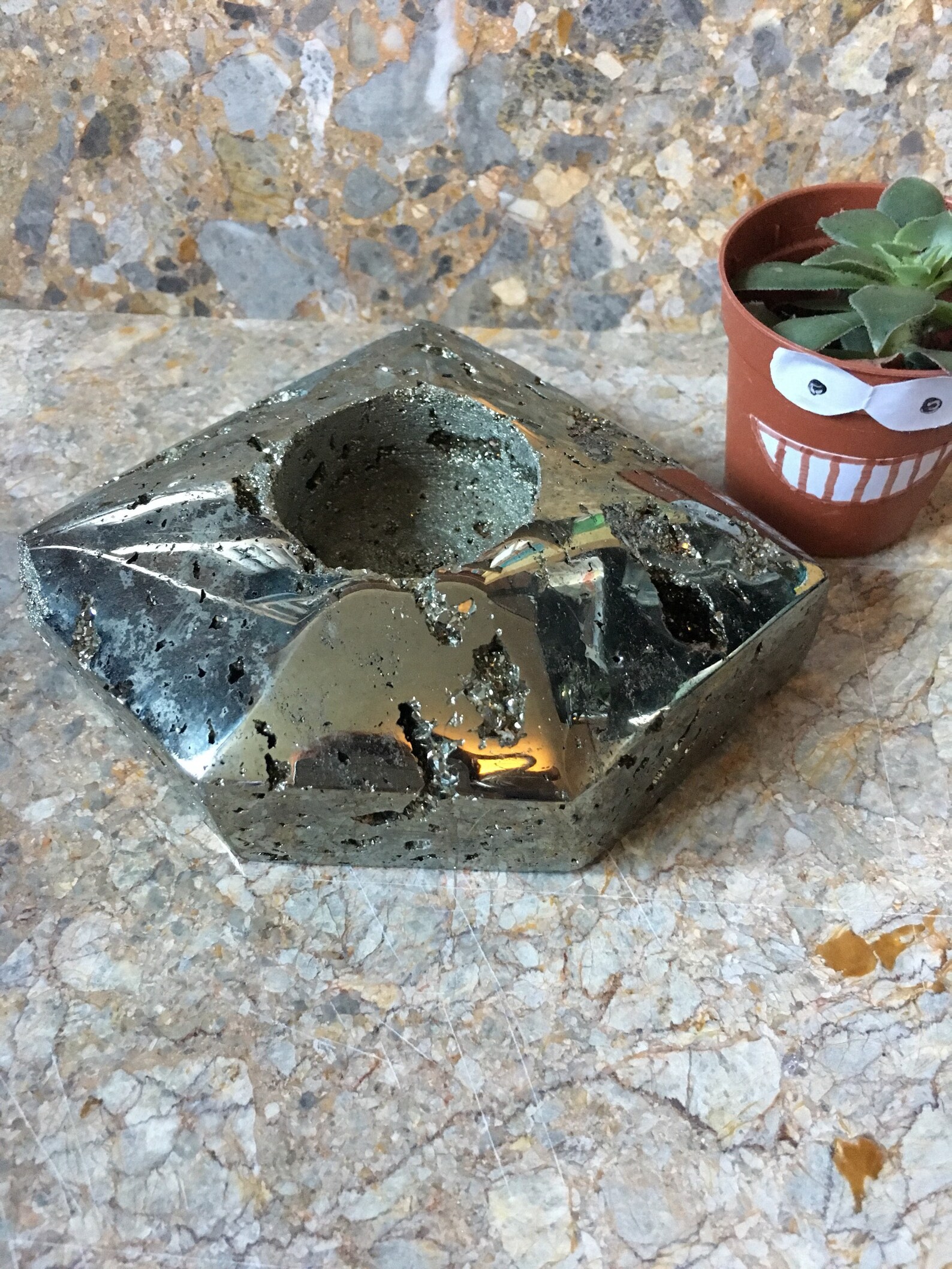 Polished Pyrite Tealight Candle Holder Protection Stone Iron Etsy