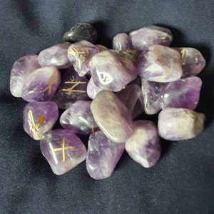 Amethyst Tumbled stone Viking Rune Stone Set, with pouch & Elder Futhark Runic Symbol Sheet, Crystal Divination image 8