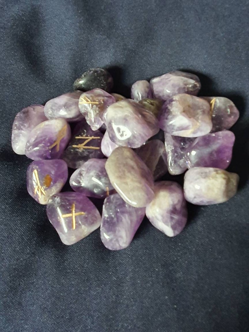 Amethyst Tumbled stone Viking Rune Stone Set, with pouch & Elder Futhark Runic Symbol Sheet, Crystal Divination image 8